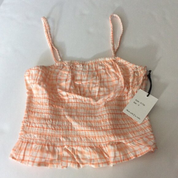 Japna Orange and White Plaid Crop Top with Midriff Elastic Size Small - Picture 8 of 8